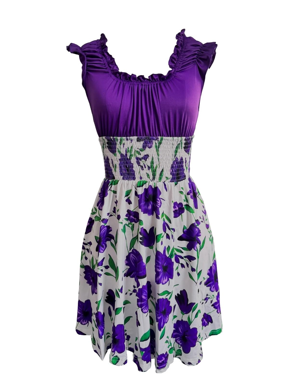 Vestido de Playa Verano con Cuello en V Corte Ajustado Cintura elástica Mujer diseño Retazos Florales for Vacaciones