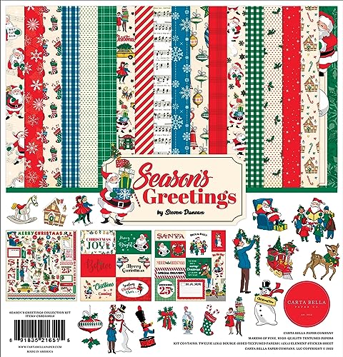 Season's Greetings Carta Bella kit papier scrapbooking 12x12 loisirs créatifs Noël