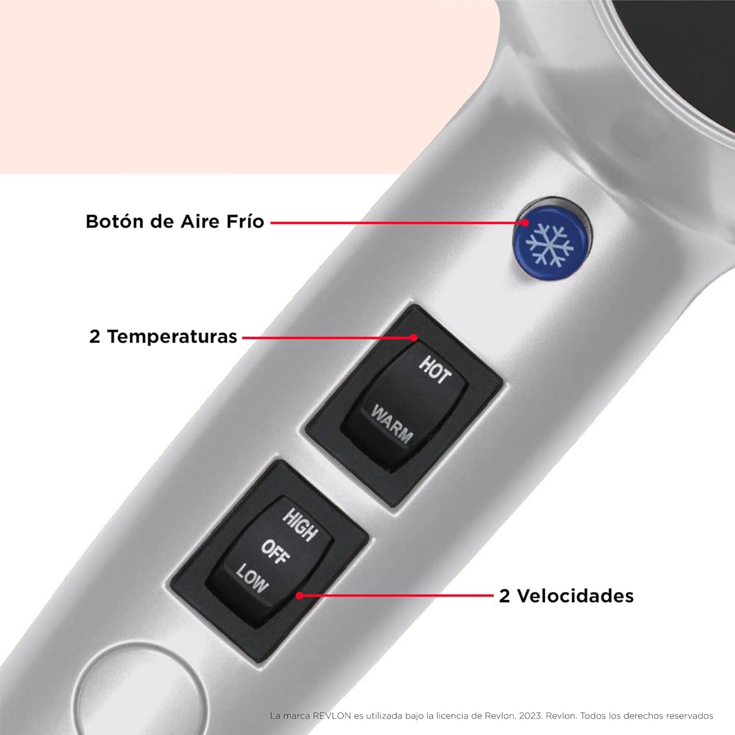 Revlon hair dryer control switches for heat, speed, and cold shot
