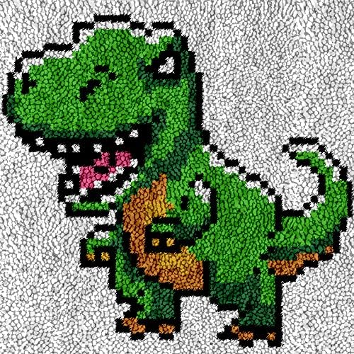 ZHENC DIY Latch Hook Kits for Kids Color Preprinted Pattern Cute Tyrannosaurus Rex Dinosaur Mini Carpet Crochet Yarn Embroidery Needlework Rug