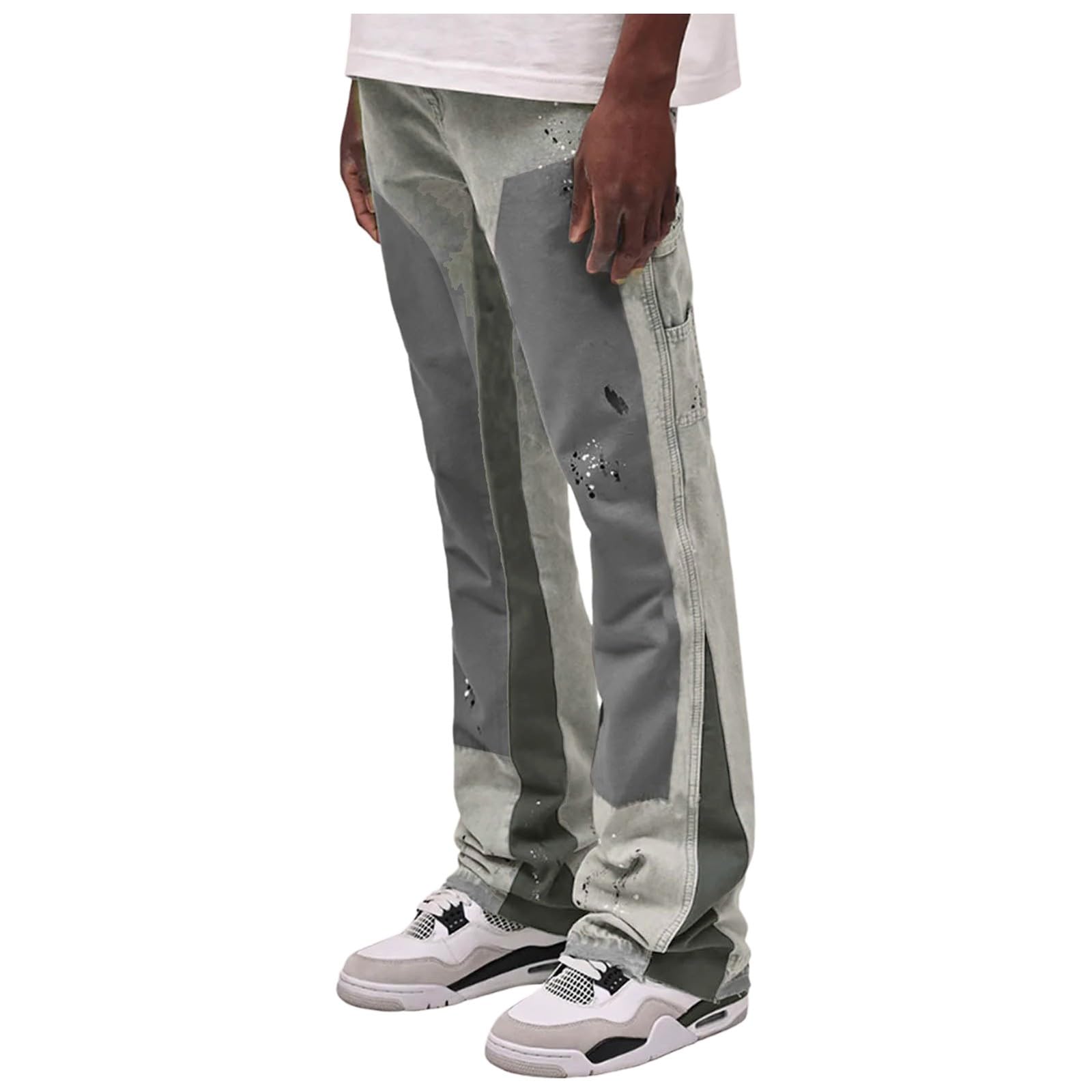 Jeans da uomo patchwork, slim fit, in denim, Y2K, alla moda, con effetto washed, per il tempo libero, pantaloni casual da uomo, stampati, semplici, versatili