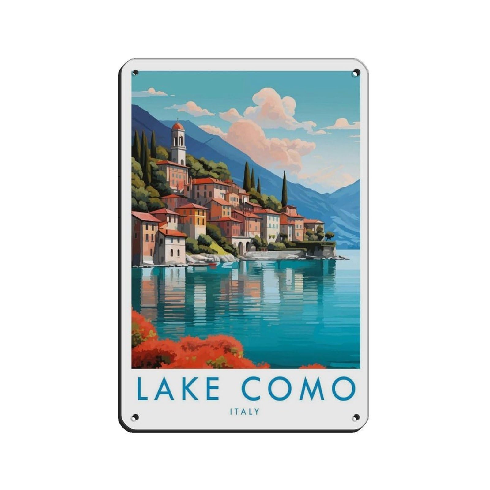 Lake Como Travel Poster, Italy Retro Poster Metal Tin Sign Chic Art Retro Iron Painting Bar People Cave Cafe Family Garage Poster Wall Decoration 8x12inch(20x30cm)