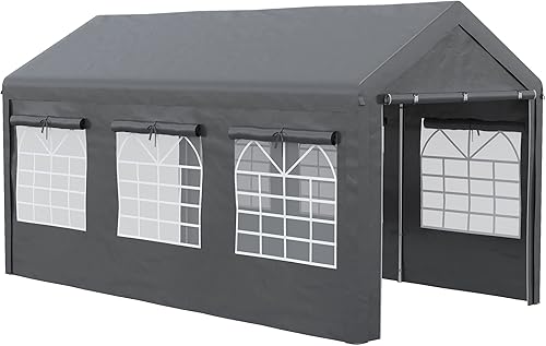 Outsunny Tienda de campaña y cochera para fiestas de 10 x 20 pies, garaje portátil de altura ajustable, tienda de campaña al aire libre con ventanas
