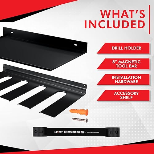 Miniatura 4 de Organizador de herramientas eléctricas para montaje en pared, estante de taladro de 4 ranuras con estante