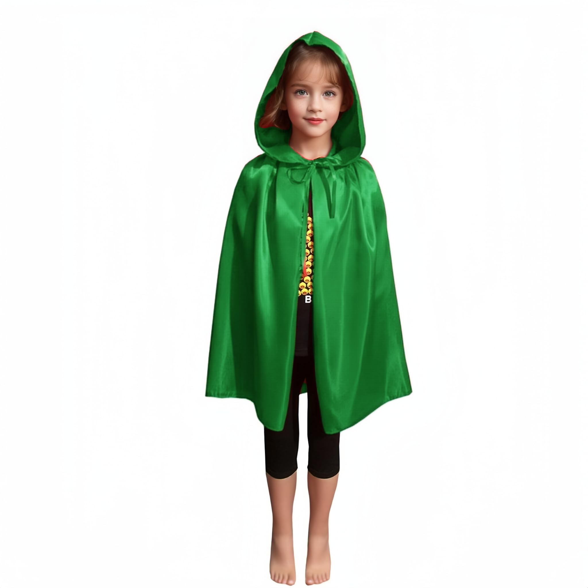 Proumhang Green Hooded Cape Kids Hooded Robe Cloak Witch Cloak Vampires Cape Devil's Cloak Grim Reaper Cape for Boys Girls Halloween Masquerade Christmas Cosplay Fancy Dress Party 100cm/39.3" - Image 2