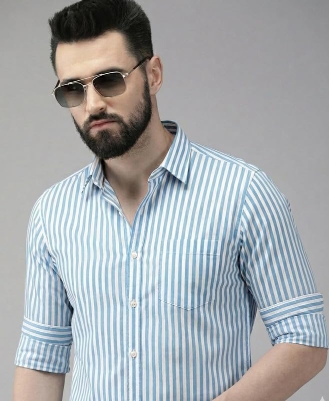 Image of U TURN Men's Casual Solid Stylish Formal Striped Shirt for Men