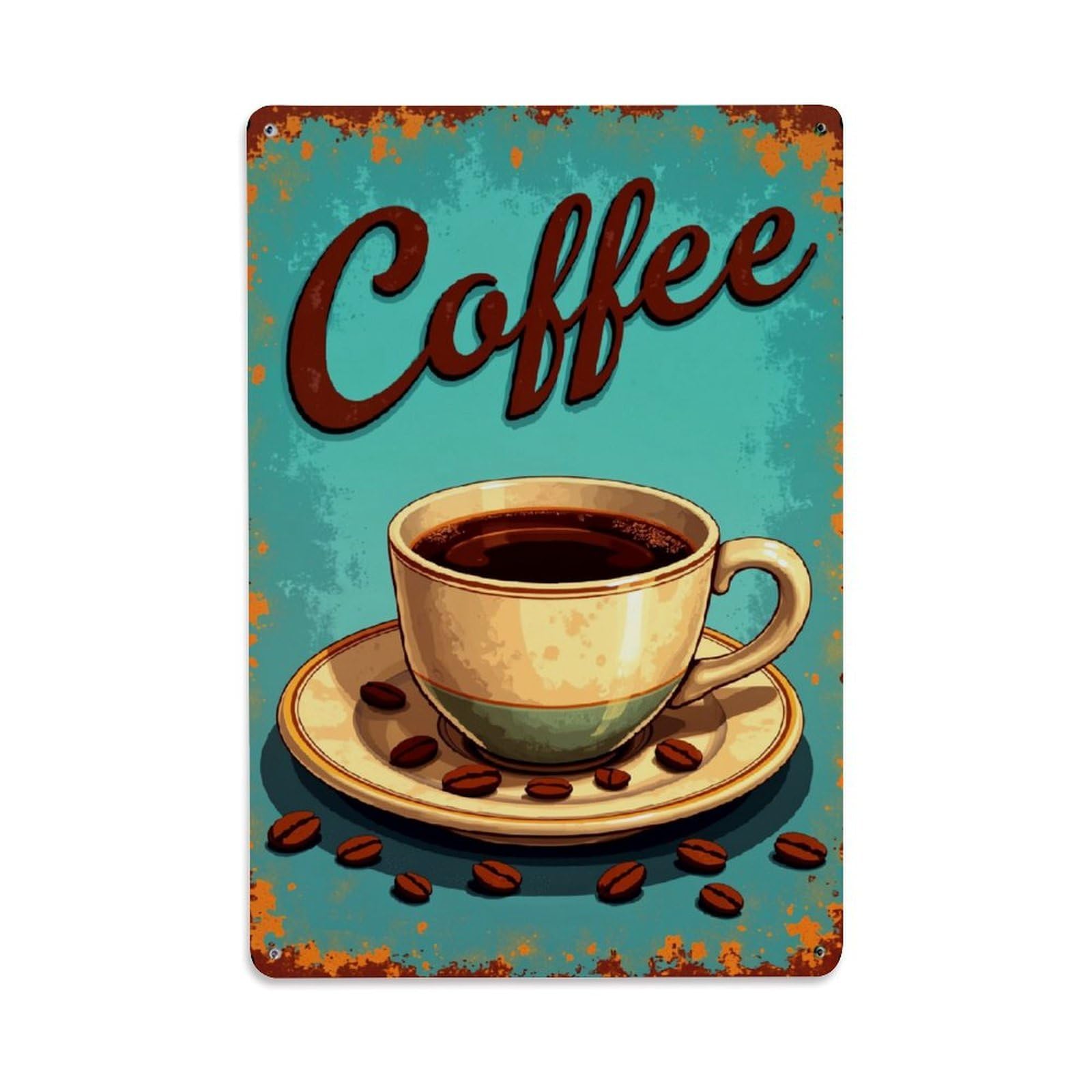 Jdfenggu Vintage Coffee Cup Beans Saucer Rustic Retro Metal Tin Sign, Decor Art Poster For Bar, Home, Man Cave, Kitchen, Laundry Room Gift 8X12inch