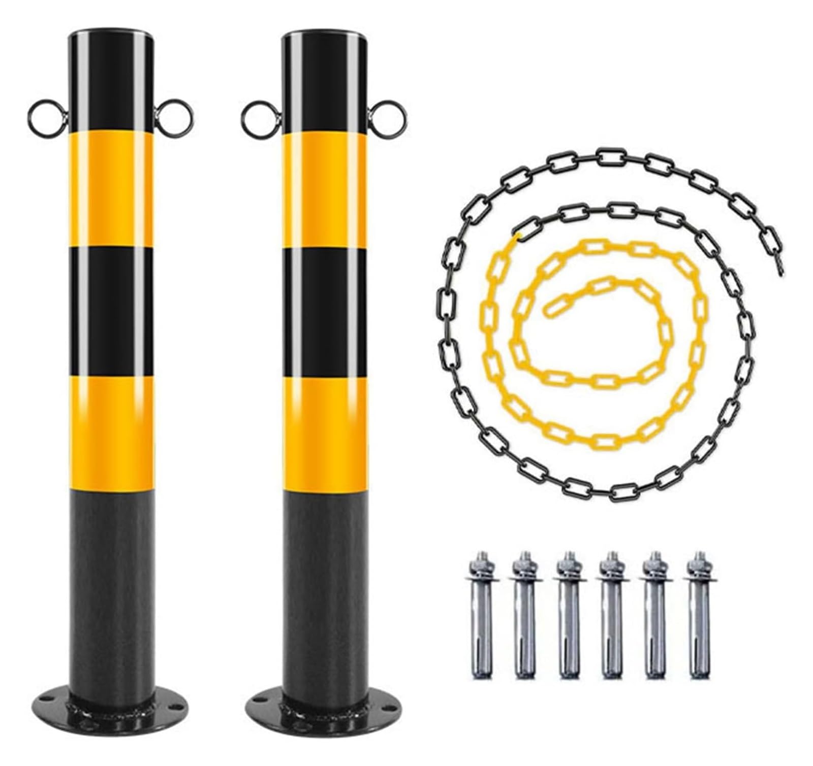 CWCQGH Safety Bollard Parking Barrier Pole Black & Yellow, Garages/Warehouses/Driveways/Pathways Traffic Warning Columns (7.6 x 60cm (3 x 23 5/8in))