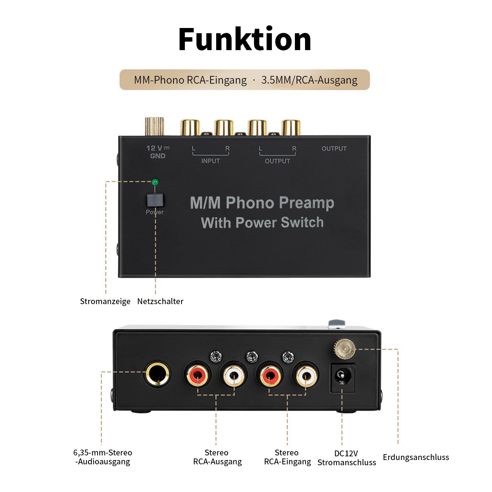 Magicbox Phono Vorverstärker Pro | RIAA-MM Vorverstärker mit 92dB SNR, RCA/TRS/Klinke & Plug-and-Play – Für Audio-Technica/Sony/Vintage