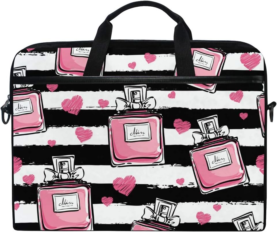 HELVOON Pink Love Perfume Pattern Laptop Shoulder Messenger Bag Computer Briefcase Business Notebook Sleeve Cover Carrying Handle Bag for 14 inch to 15.6 inch