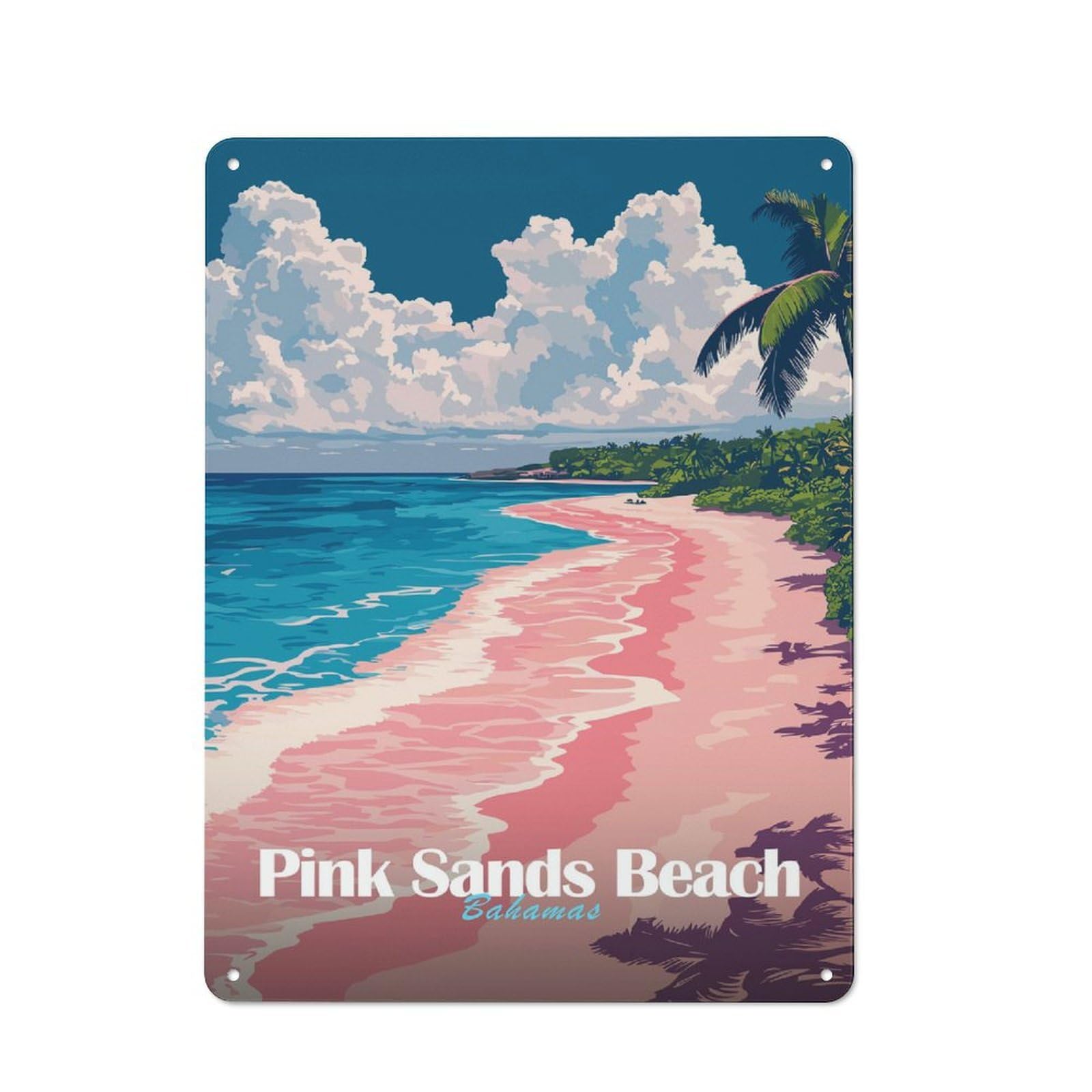Junmoney Style-7 For Garage Or Workshop, Pink Sands Beach Bahamas Rustic Metal Plaque 40X30cm, Suited To Wall Displays In Garages And Tool Rooms