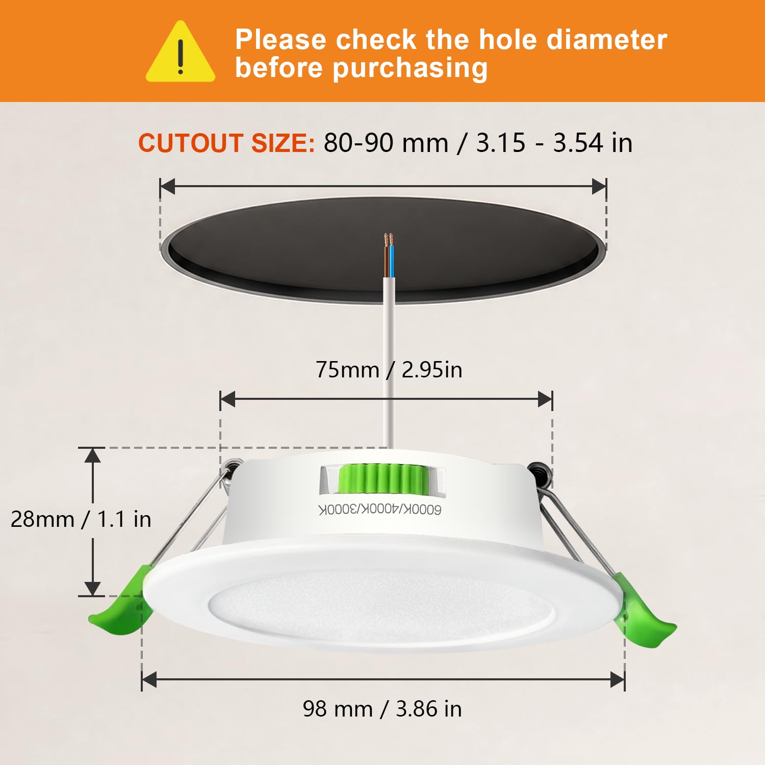 IP44 Focos LED Interior Techo 5W Regulables 3000K/4000K/6000K con Brillo de 5%-100%, Ojos de Buey Foco AC220-240V, Orificio 80-90mm Pack 6