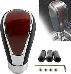 RYANSTAR RACING Maçaneta de câmbio de fibra de carbono preta piano com acabamento em couro e nogueira - câmbio universal compatível com interiores japoneses de luxo sedans/SUVs/híbridos (transmissão