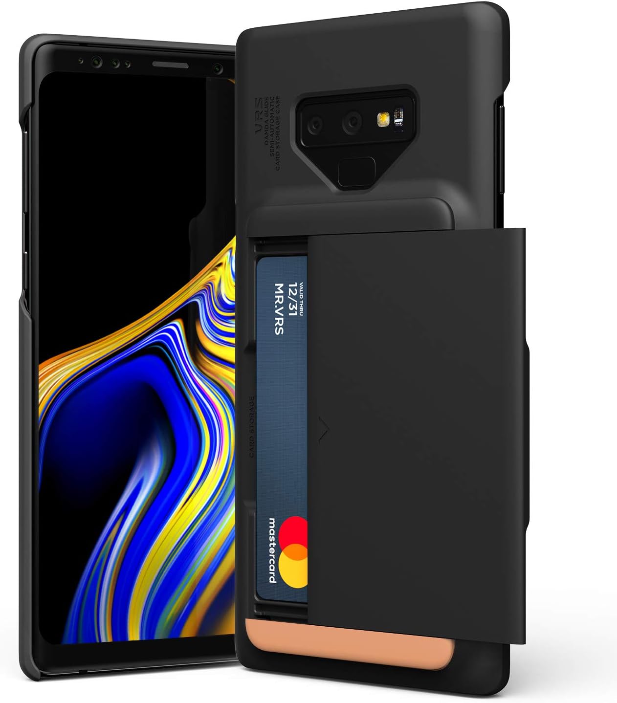 Galaxy Note 9 case, VRS Design [Matte Black] Semi-Automatic Sliding Wallet Phone Case Damda Glide D.Wallet
