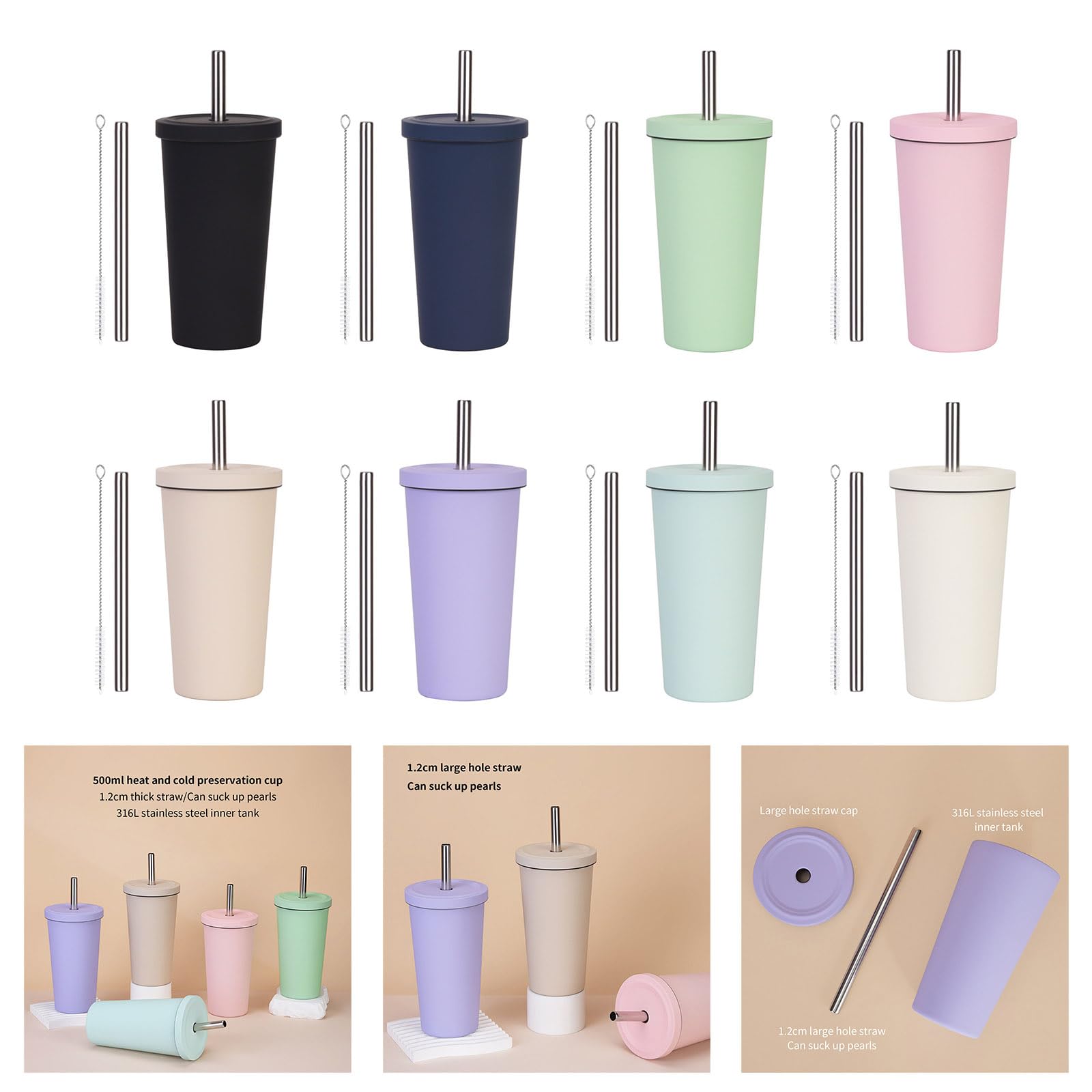 Vasos térmicos de doble pared de acero inoxidable de grado alimenticio, resistentes a fugas, para bebidas frías y calientes, botella de agua de acero inoxidable para viajeros