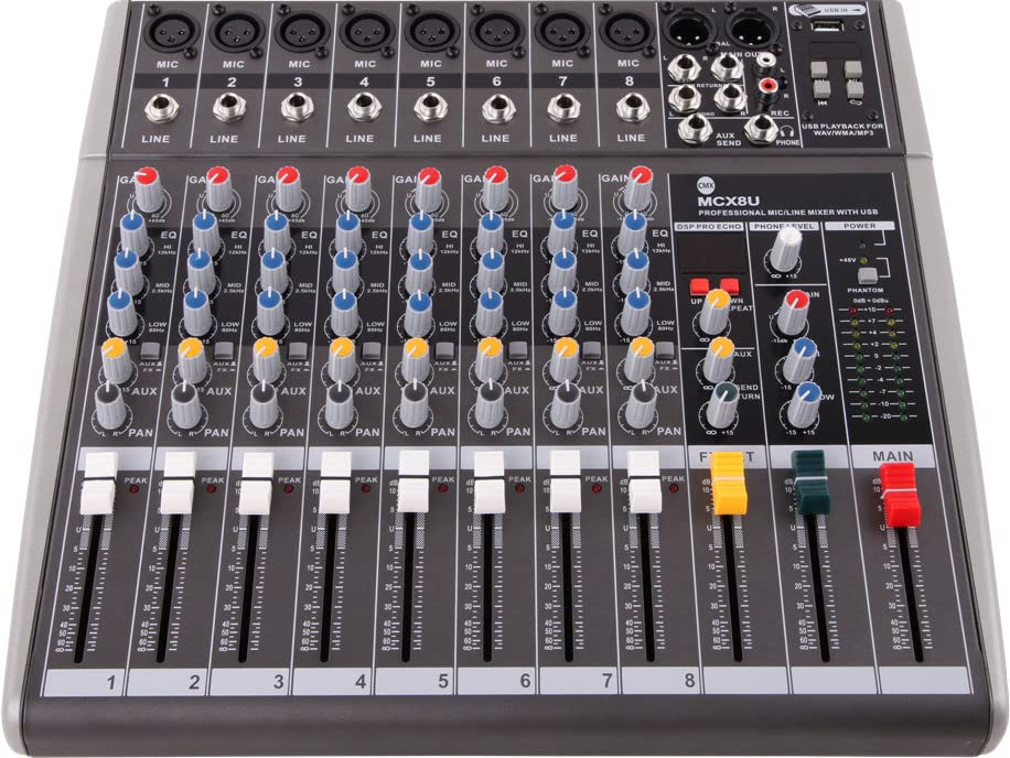 CMX Audio MCX8U Professional 8-Channel Mixing Console; For