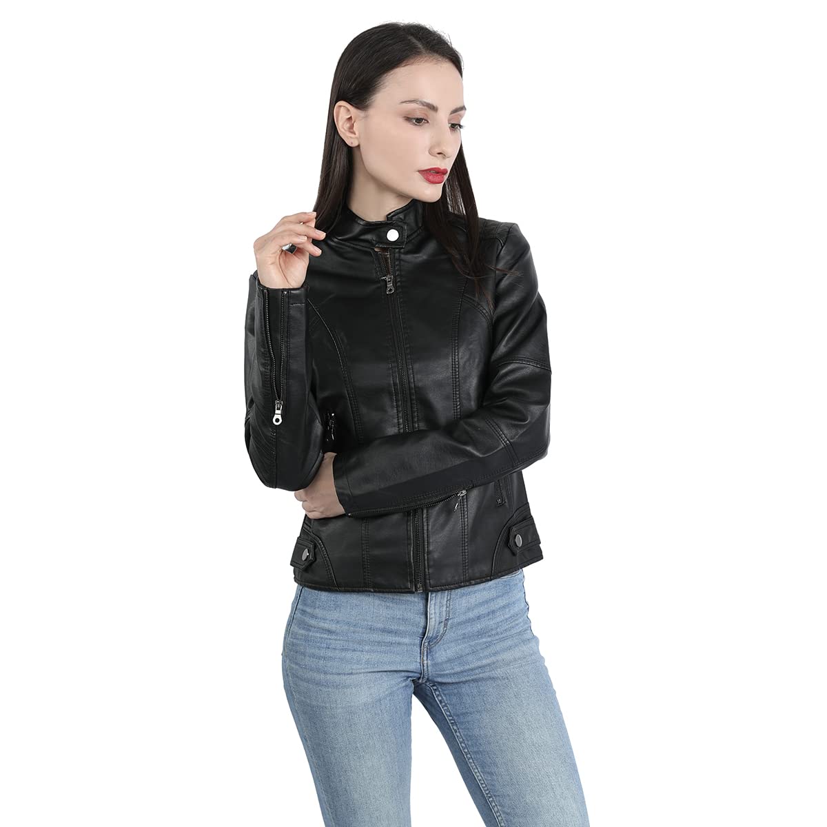 YYNUDA Femme Veste en Cuir PU Bombers Aviateur Moto Blouson Femme Simili Cuir Biker Zippé Chaud Casual