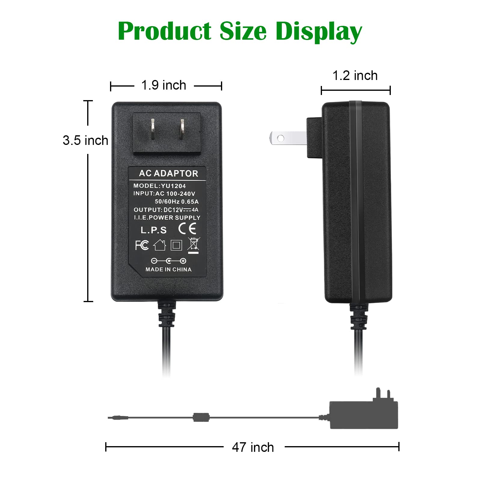 12V 4A Power Supply Adapter - LeTaoXing AC 100-240V 50/60Hz to DC 12V/4A 48W Charger 5.5mm x 2.5mm 12V4A for LED Strip Light LED Driver CCTV Security System