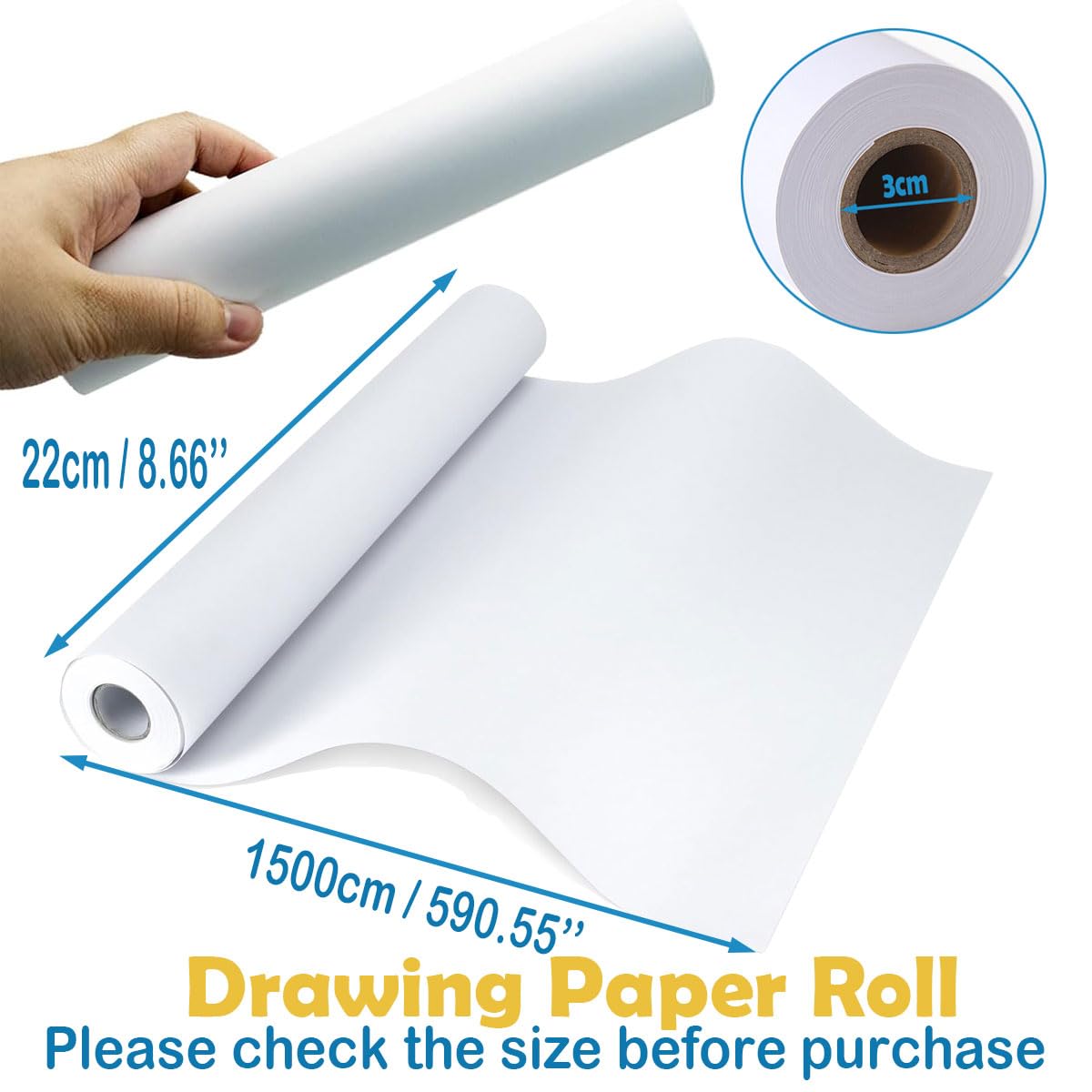 MIVIDE Rouleau Papier à Dessin Blanc 44cm X 25m - Lot De 2 Rouleaux 70g Pour Peinture Et Enfants