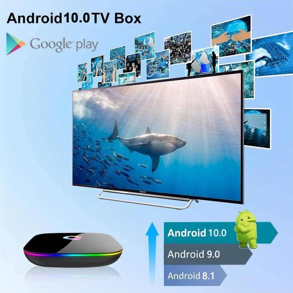 Android TV Box, Q Plus Smart TV Box con Android 10.0 2GB RAM 16GB ROM Processore Quad Core Cortex-A53 Supporto 6K 3D 2.4GHz WiFi 10/100M Ethernet