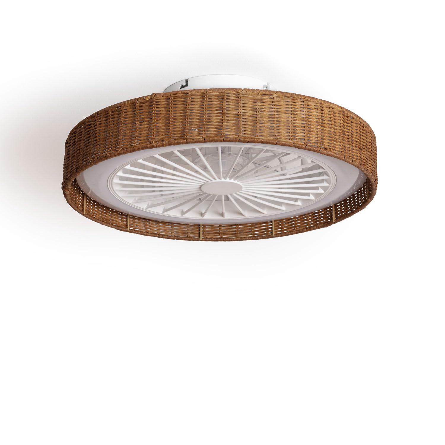 LEDKIA LIGHTING Ventilador de Techo Ratán Nara Marrón con Luz LED CCT 1920 lm, Motor DC Silencioso 15W, 7 Aspas, 6 Velocidades, 50 cm, 48 dB, Mando, Dormitorio