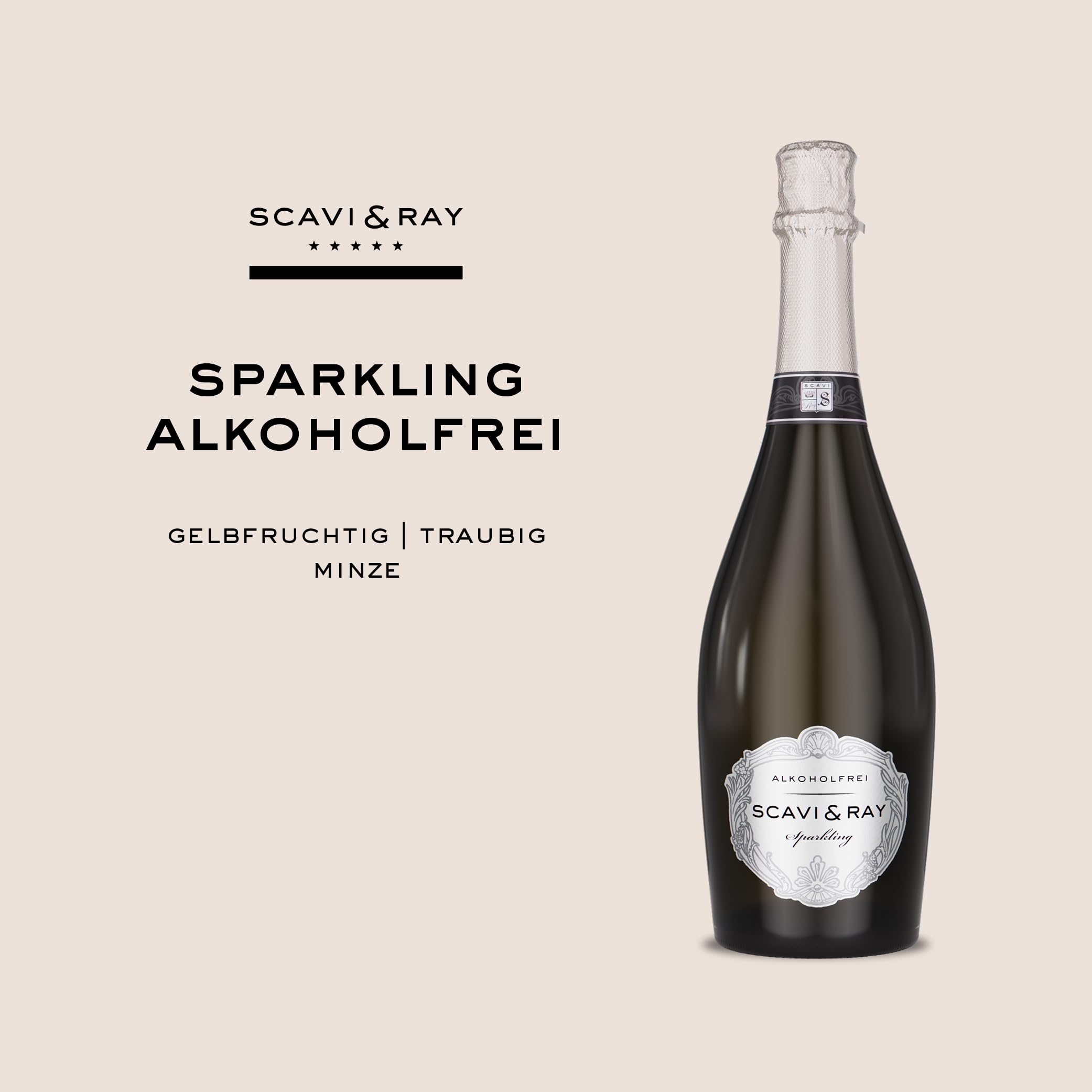 SCAVI & RAY alkoholfreier Sekt Sparkling 6 x 0,75l - 0,0% Alkohol, halbtrocken, fruchtig-frischer Schaumwein mit eleganter Perlage ohne Alkohol – perfekt für stilvolle & alkoholfreie Momente