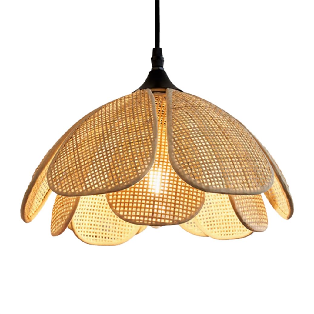 LQZCXMF Handwoven Natural Bamboo Fixtures 11.8" Wicker Petal Light Boho Pendant Light for Kitchen Island Coastal Rattan Basket Lampshade 1-Pack for Kitchen Dining Room Living Room Foyer - E26 Socket