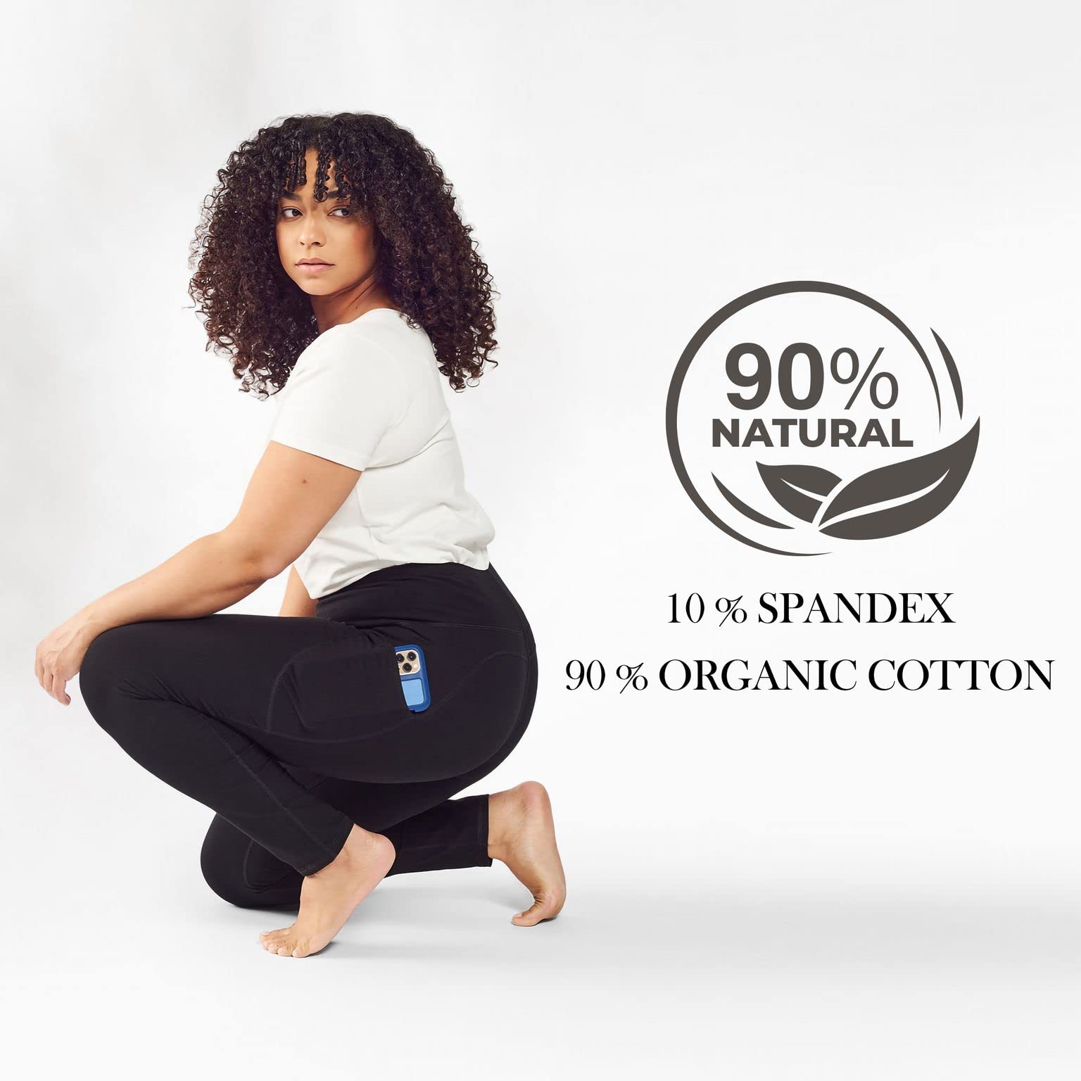 Maggie's Organic Black Out Ankle Leggings - Soft Cotton Spandex with Pockets - Mid Waist with Wide Elastic Waist Band