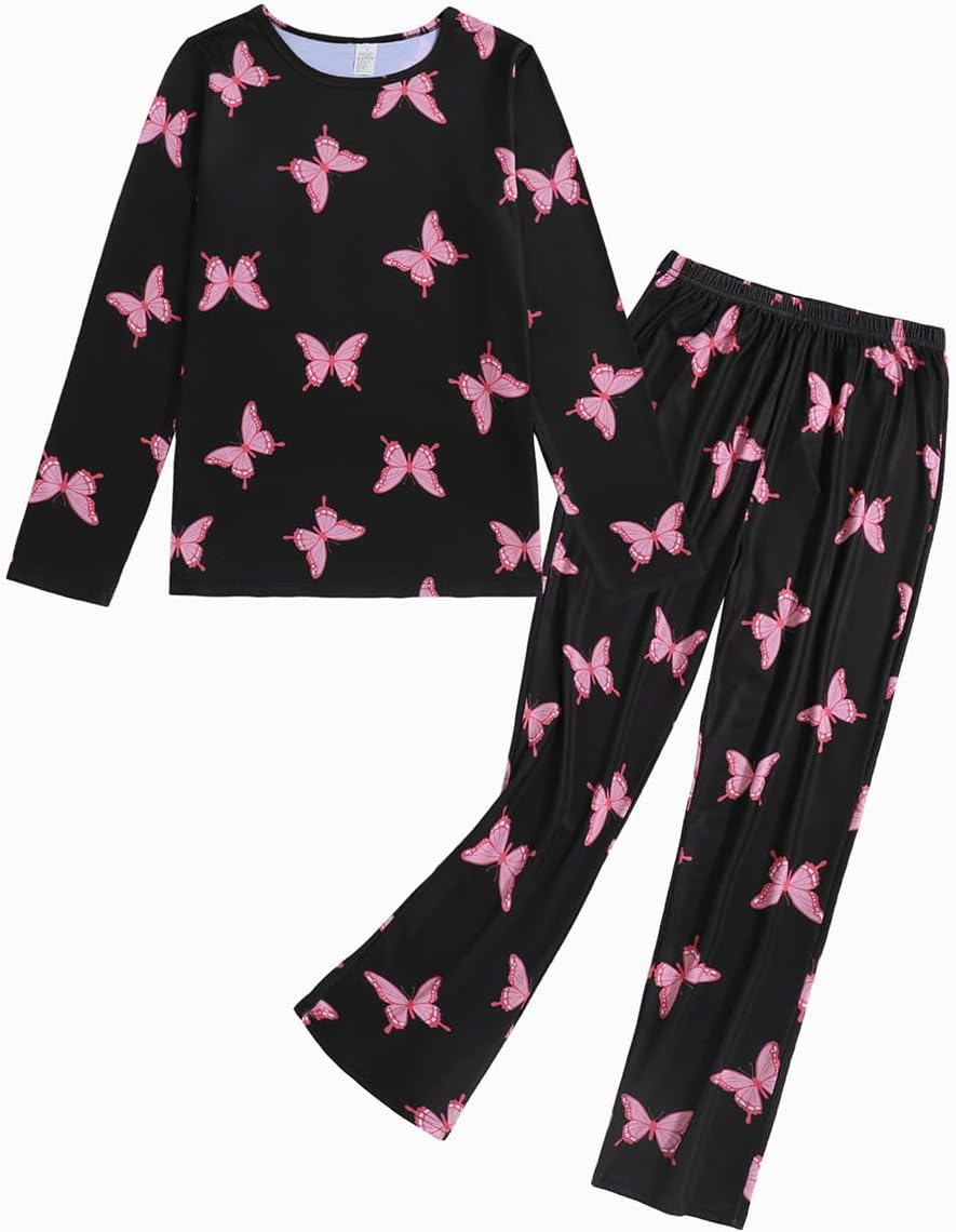 VENTELAN Women Pajamas Cute Christmas Bear Sleepwear Long Sleeve Stripes Loungewear