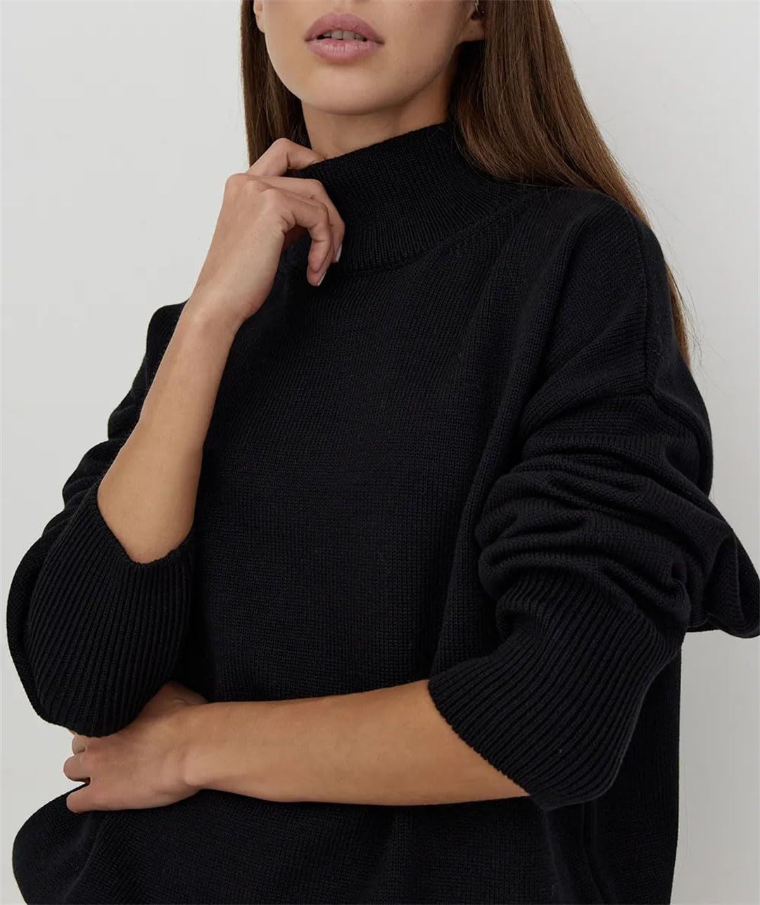 Maglione da donna a collo alto di base oversize a maniche lunghe maglione a tinta unita maglioni per le donne