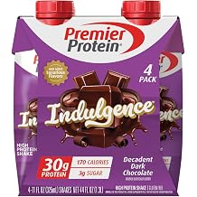 Premier Protein Shake INDULGENCE, Decadent Dark Chocolate, 30g Protein, 170 Calories, 3g Sugar, 11 fl oz, 4 Pack Packaging May Vary