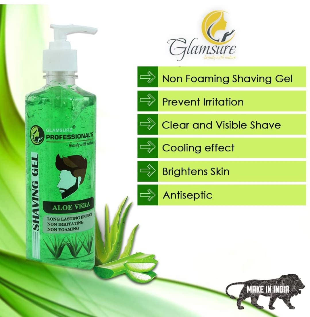 Glamsure Professional's Non-Foming Shaving Gel with Aloe Vera & Vitamin E Extracts | Free from Sulphates & Parabens | Best for Smooth Shaves & Moisturizing | For Normal-Sensitive Skin - 500gm - Image 3 thumbnail
