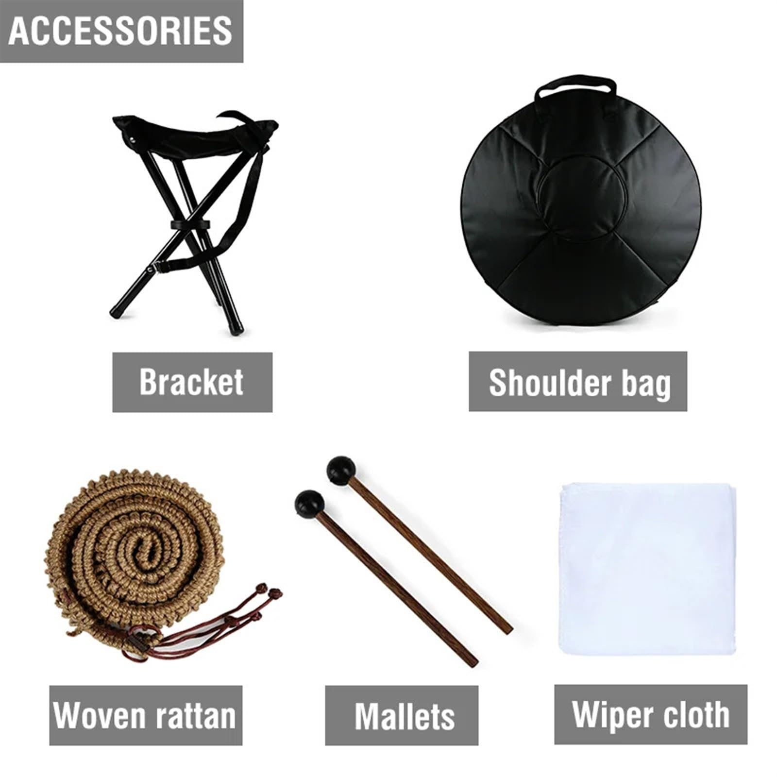 Bębny Hand Pan dla dorosłych Bęben Hand Pan w tonacji d-moll Kurd 9 10 12 nut 440 Hz 22-calowy bęben ręczny ze stali z krawędzią z plecionego rattanu do profesjonalnych występów (22 cale, 12 nut)