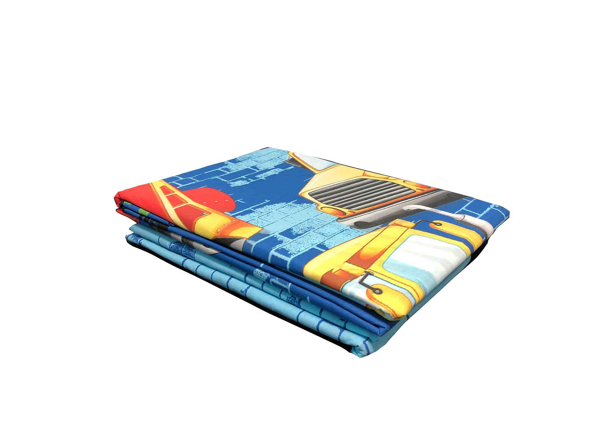 hermet Set Lenzuolo Singolo Cameretta, Una Piazza, Completo Letto, Lenzuolo Sopra, Lenzuolo Sotto Con Angoli, Federa, 100% Cotone, fantasia con Ruspa, Camion, Trattore