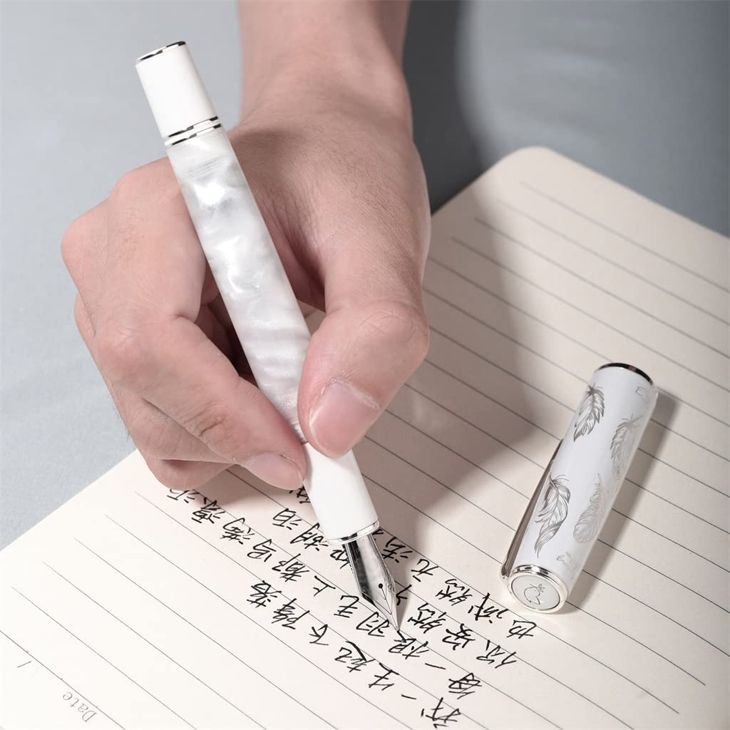 Stylo plume en résine blanche avec convertisseur F/plume pour l'école