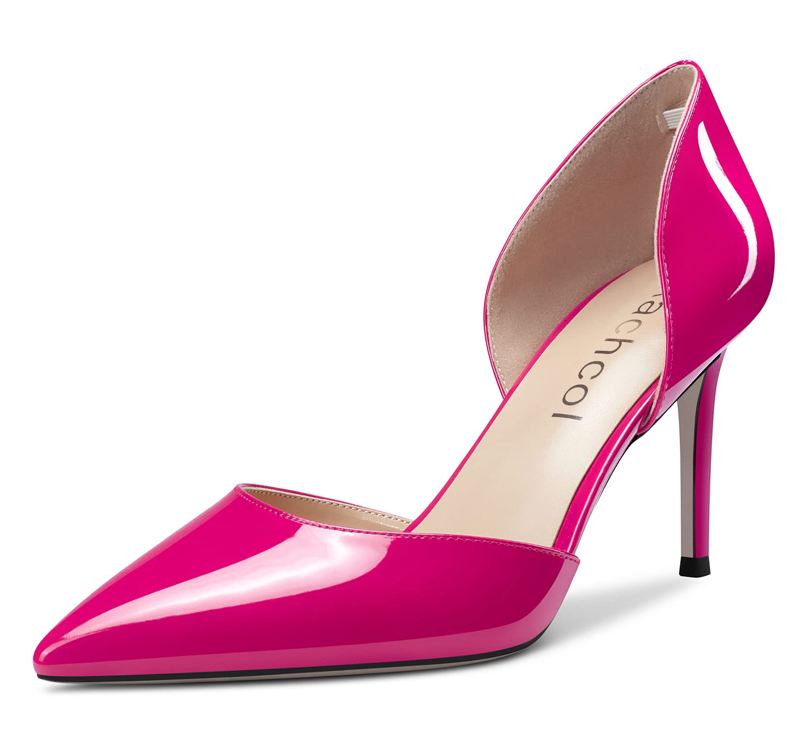 Aachcol Women Stiletto Mid High Heel Pumps Slip-on Two-Piece Pointed Toe Dress Shoes Office Party Wedding Patent 3 Inch