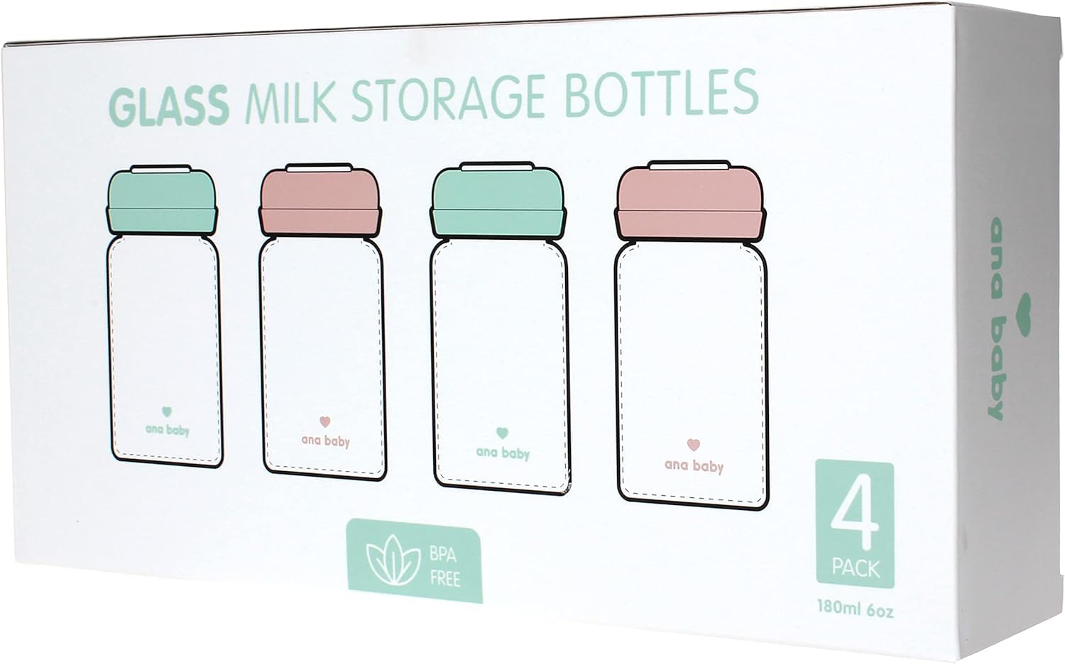 Lot de 4 bouteilles de conservation lait maternel verre 180 ml
