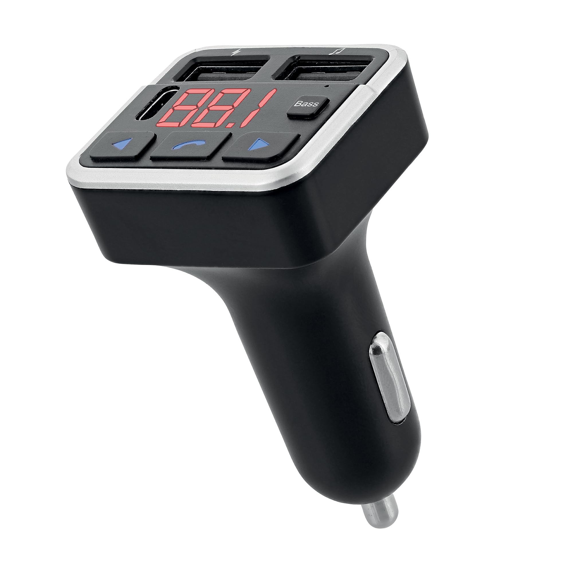 T'nB - Transmisor FM Bluetooth 3 en 1, kit de mano libre integrado, dos puertos USB-A Max y un puerto USB-C - Negro