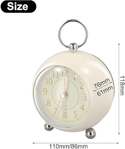Miniatura 2 de Reloj despertador vintage de metal de mesa de 3.5 pulgadas colgante para anillo de noche despertador simple silencioso sin tictac con luz nocturna,