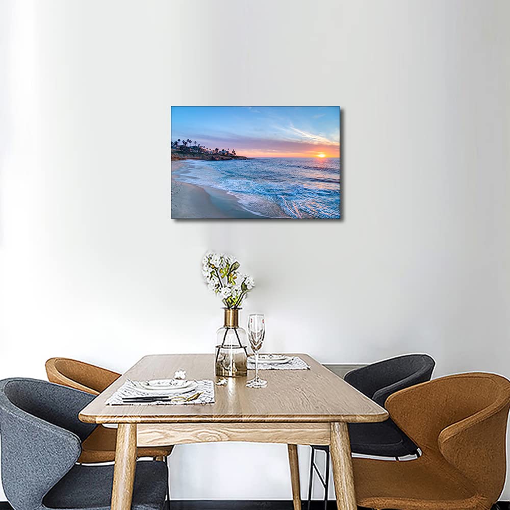 TISHIRON Canvas Wall Art Seaside Sunset Painting Wall Decorations for Living Room Bedroom Modern Family Bathroom Hang Pictures Wall Artwork Office Canvas Art Prints Framed Ready to Hang (18X12in) - Image 2