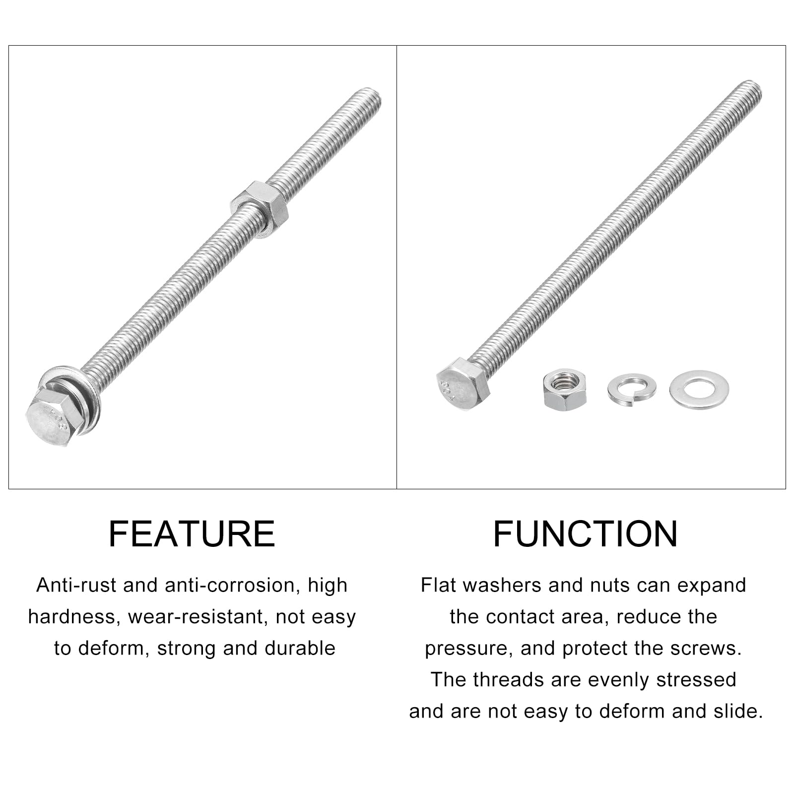 METALLIXITY Hex Head Screws Bolts, Nuts, Flat & Lock Washers Kits (5/16-18x6") 6 Set - Image 4