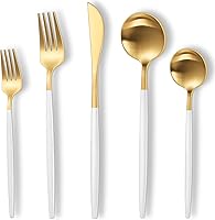 Vista 1 de Juego de Cubiertos de Plata de Oro Blanco Mate, Juego de Cubiertos Modernos de Acero Inoxidable de 30 Piezas, Juego de Cubiertos Cepillados Servicio