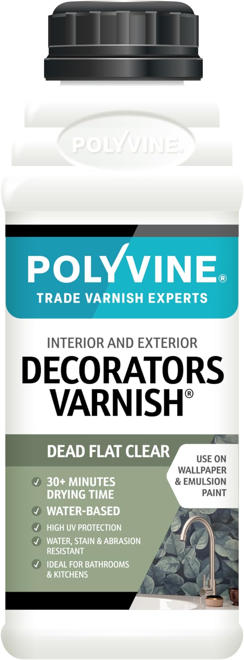 Polyvine Decorators Varnish Dead Flat – Water Resistant Clear Varnish with UV Protection - Seals and Protects Emulsion, Acrylic Paint, Wallpaper, Wood, Furniture, Plaster & Fabric, 500ml