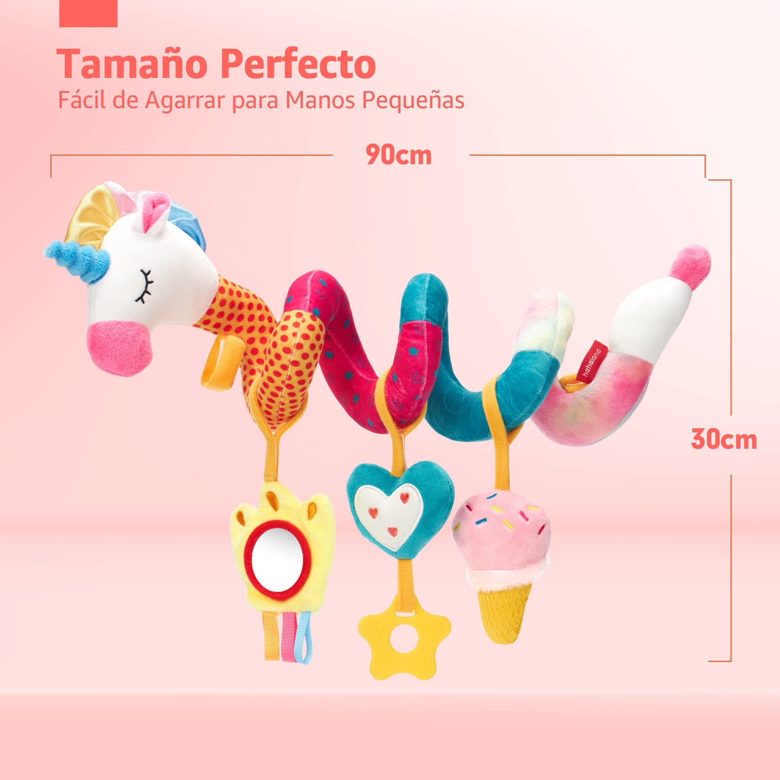 hahaland Colgantes para Cochecitos Juguetes Bebes 0 3 6 12 Meses, Espiral Actividades Juguetes Colgantes con Mordedor y Sonajero, Suave Peluches para Bebes Niños y Niñas Regalos Originales