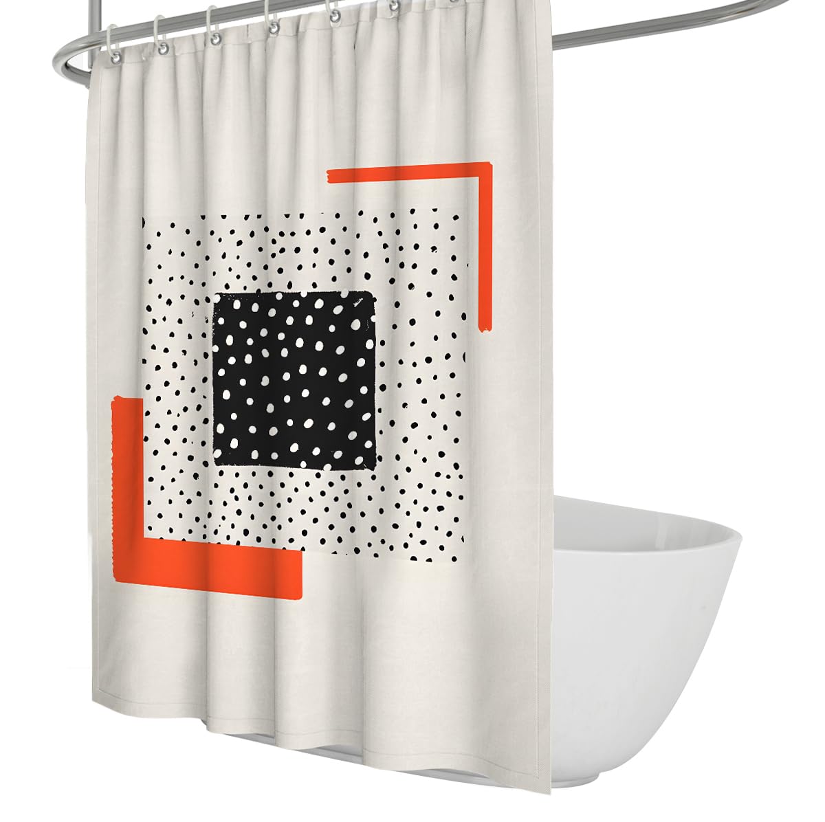UIRINGART Nordic Bath Curtain W200xL240cm Abstract Geometric Square and Dot Frame Brush Stroke Pattern Mildew Mould Resistant Polyester Fabric Wet Room Shower Curtains