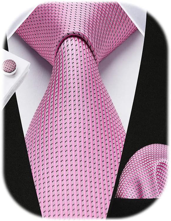 HISDERN Mens Ties Set Stripe Plaid Ties for Men and Pocket Square Cufflinks Formal Silk Necktie Wedding Business