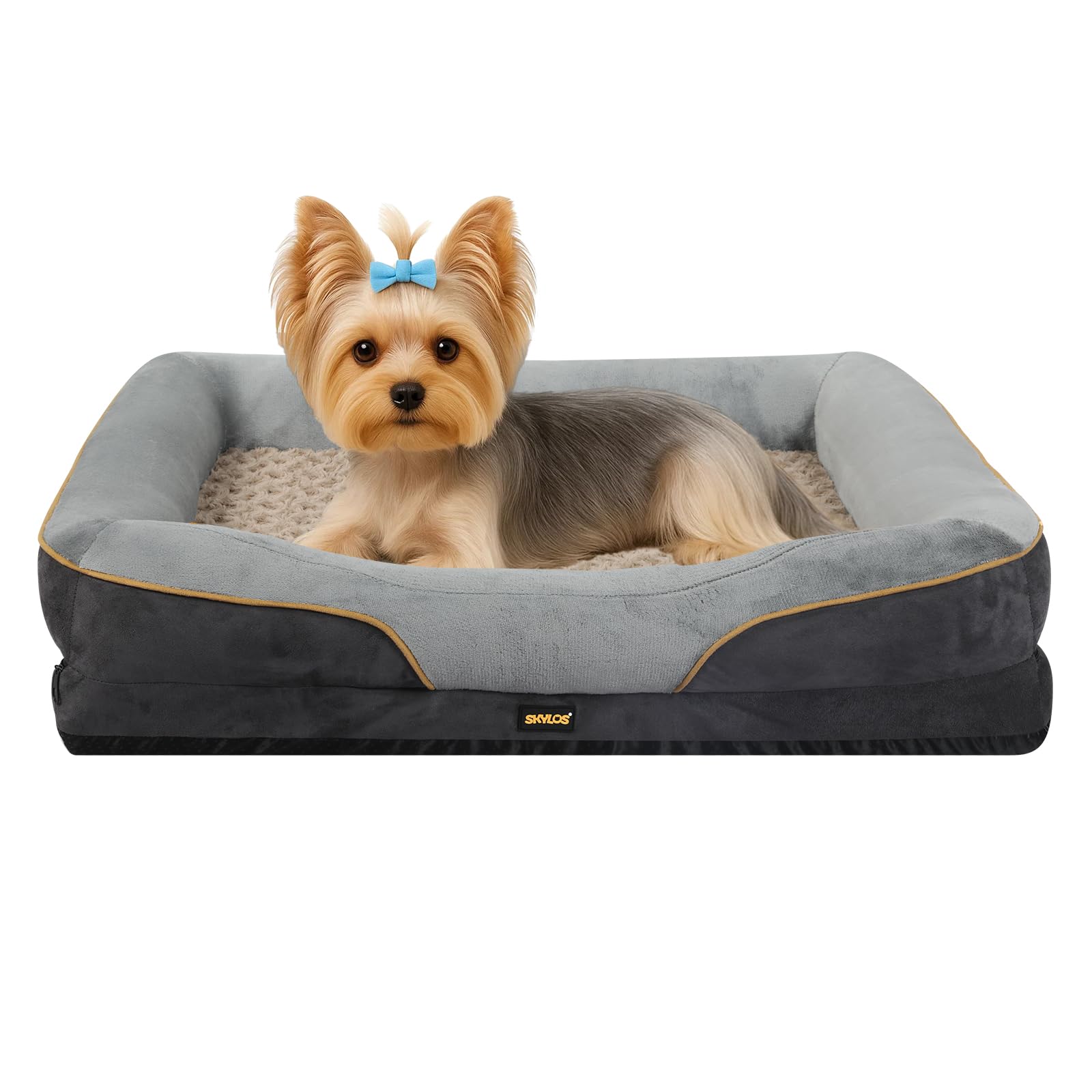 Skylos Memory Foam Dog Bed for Small Dogs,Orthopedic Dog Bed, Waterproof & Washable Cover, Dog Sofa Bed with Non-Slip Bottom, 68x50x15cm (Gray)
