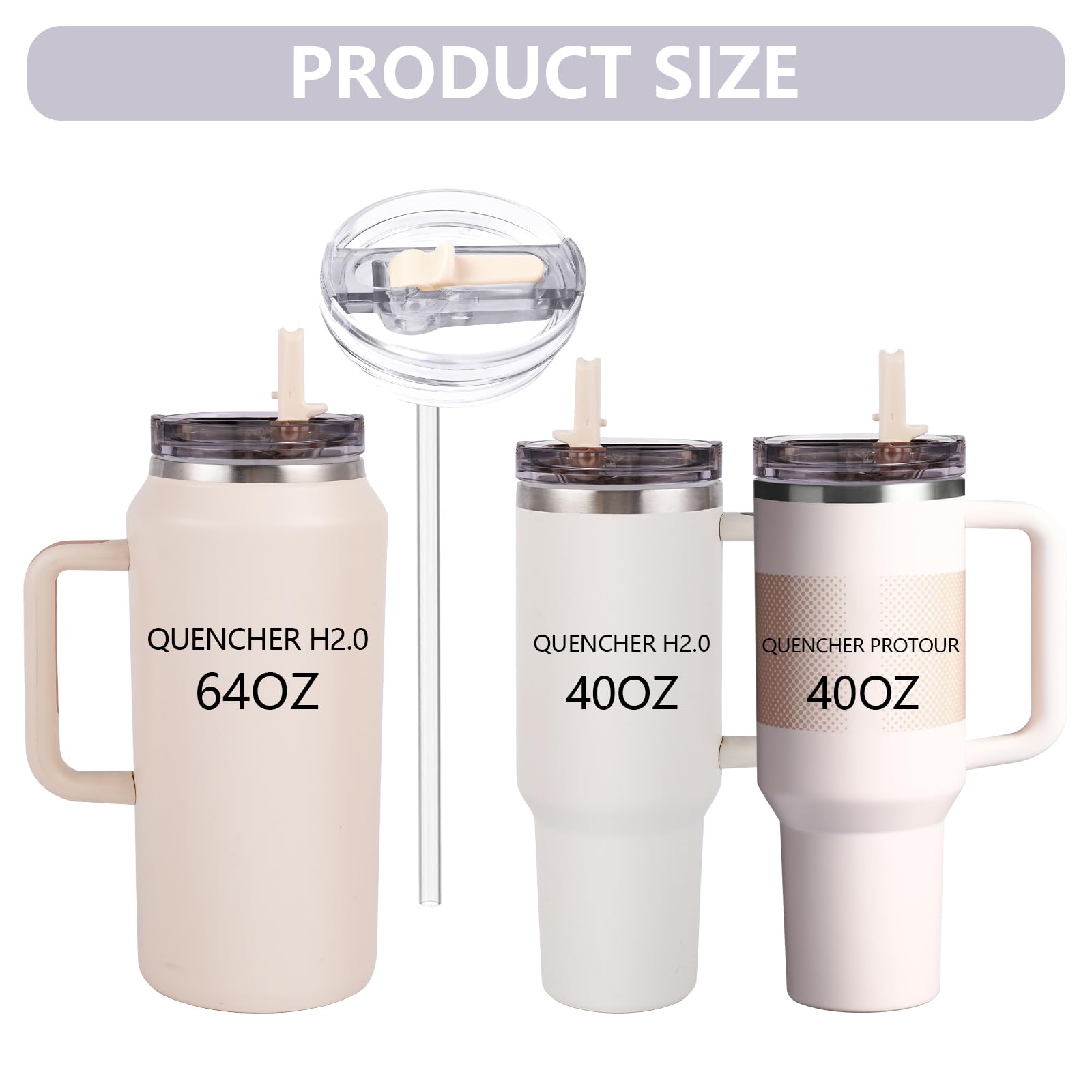 Replacement 40oz Leak Proof Tumbler FLIP Lid With Straw - Fit For Stanley ProTour Quencher 40oz and Quencher H2.0 40oz,64oz Tumbler (Cream-A, 40oz and 64oz)