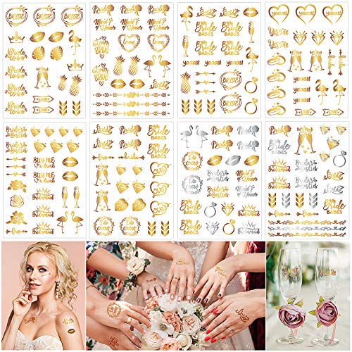 Frcolor 8 Sheets Bachelorette Party Tattoos Bride Tattoos Team Bride Tribe Metallic Temporary Tattoos Bridesmaid Gift Bridal Shower Favor And Decorations #TOP14