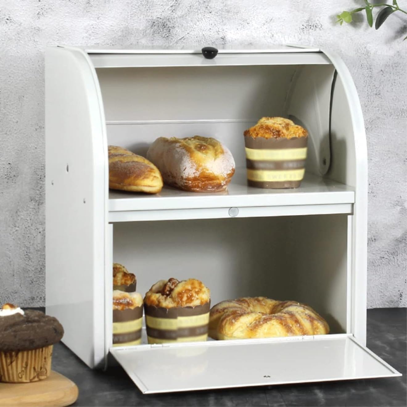 Brotkasten Brotbox Retro Brotkasten Aus Metall, Doppelschichtig, Moderner Metall-Brotkasten, Brotaufbewahrungsbehälter Für Theke Vintage Modern